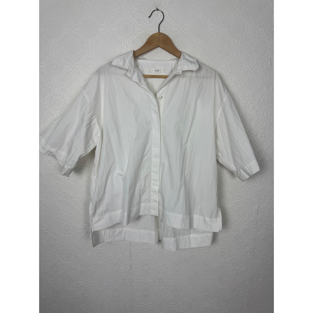 CO Collection Oversized Boxy White Cotton Nylon Button Down Shirt Large